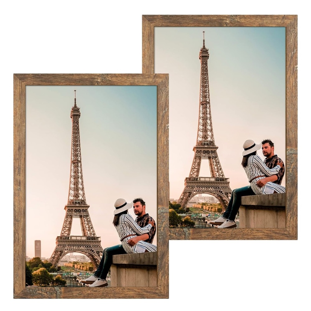 12X18 Picture Frame Wood Pattern Rustic Brown Poster Frame Set of 2 Wall Mountig